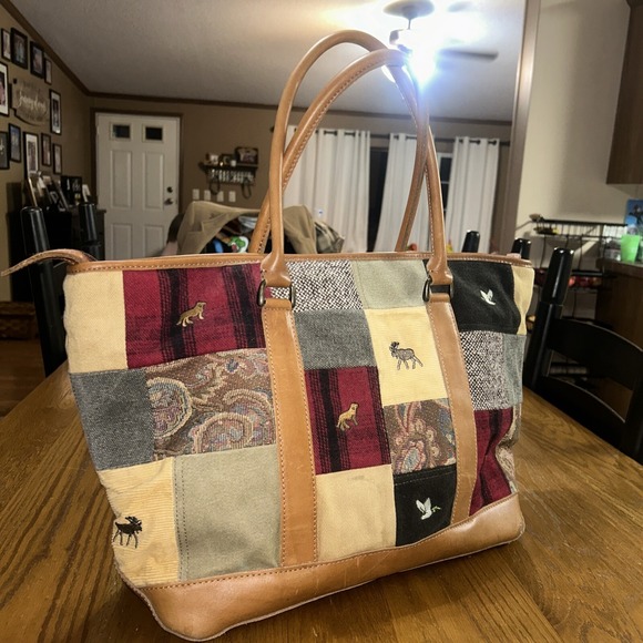 Vintage 90s LL Bean Boat & Tote Bag - Rare HTF Patchwork, Embroidered, Leather - Picture 8 of 15